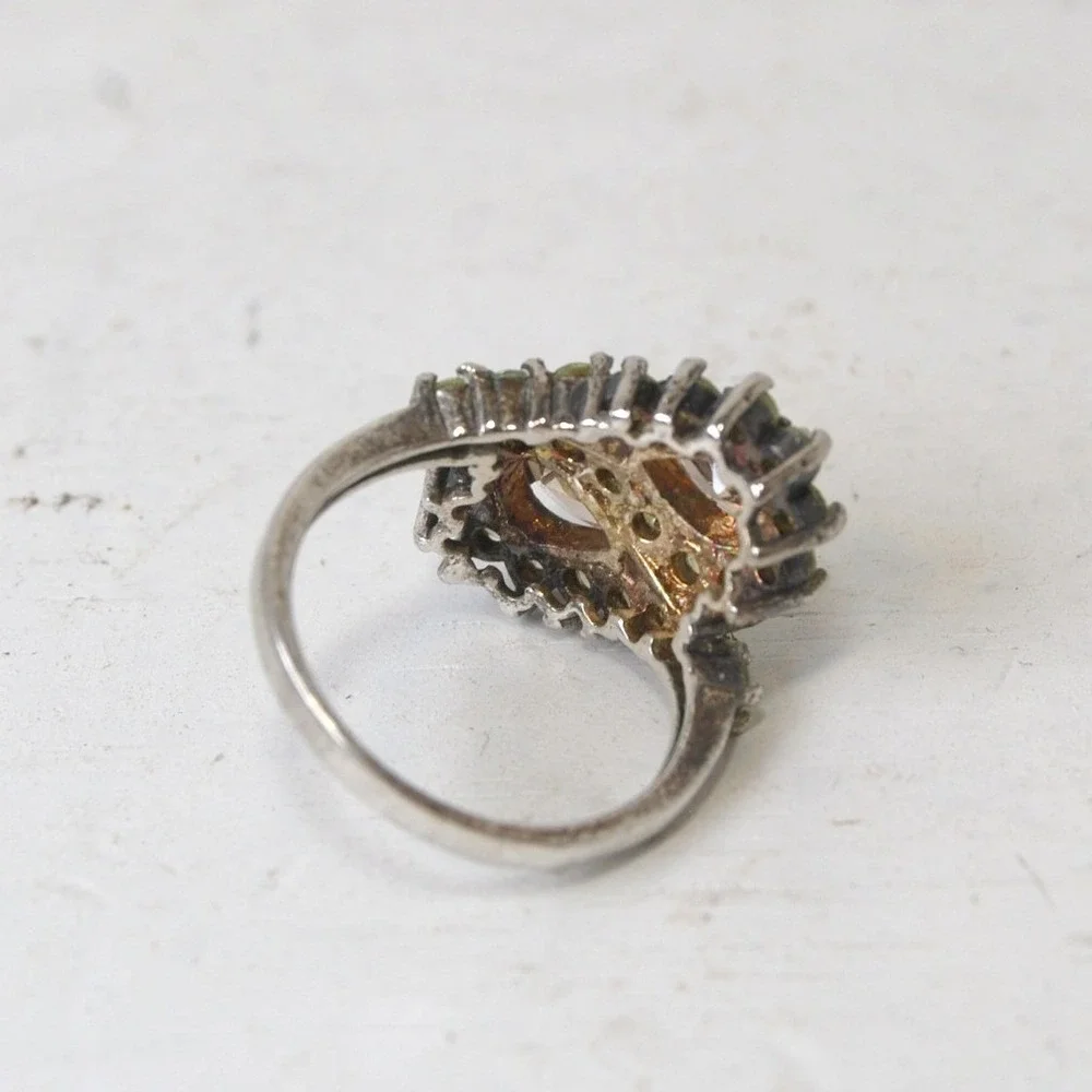 Vintage Sterling Silver Ring Size‎ 7 3/4 Peridot & Citrine stone 5.5 grams